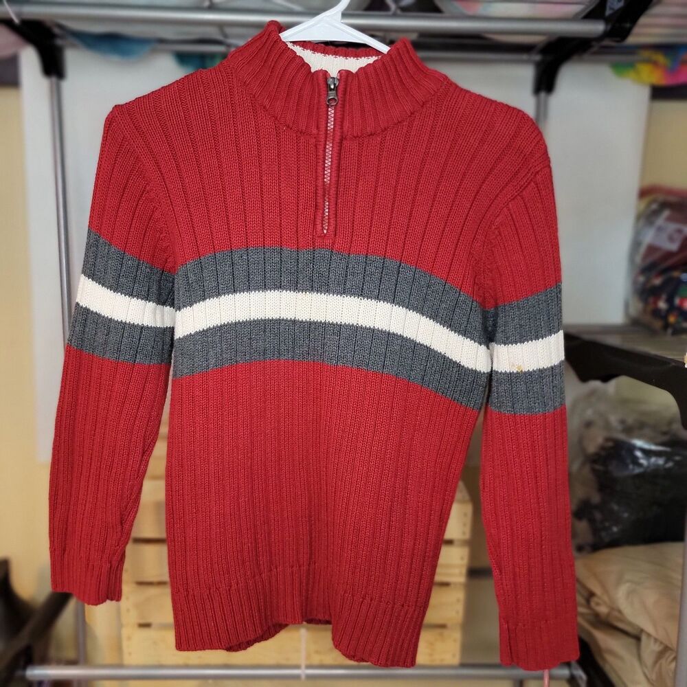 The Children's Place Knit Sweater Quarter Zip LS Maroon - Size M (7/8)